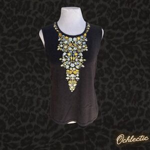 Black Joan Rivers beaded top with gold accents